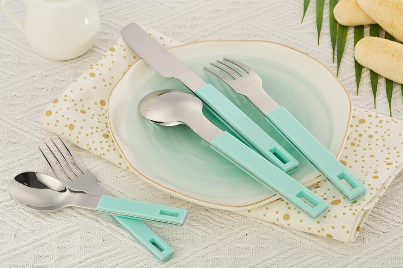 Annova ANNOVA Silverware Set 20 Pieces Stainless Steel Cutlery Color Block Handle Modern Style Flatware  4 x Dinner Knife 4 x Dinner Fork 4 x Salad fork 4 x Dinner Spoon 4 x Dessert Spoon Turquoise - Image 4