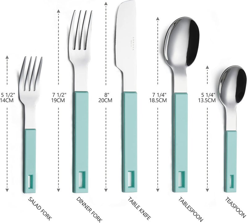 Annova ANNOVA Silverware Set 20 Pieces Stainless Steel Cutlery Color Block Handle Modern Style Flatware  4 x Dinner Knife 4 x Dinner Fork 4 x Salad fork 4 x Dinner Spoon 4 x Dessert Spoon Turquoise - Image 3