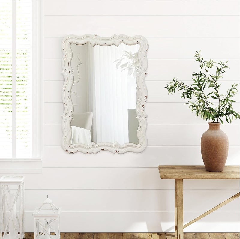 Sintosin Vintage Rectangle Wall Mirror Decorative 30 x 40 cm, Hanging Distressed White Sculpted Mirror, Farmhouse Small Wood Mirrors for Bedroom, Hallway, Living Room, Bathroom - Image 2