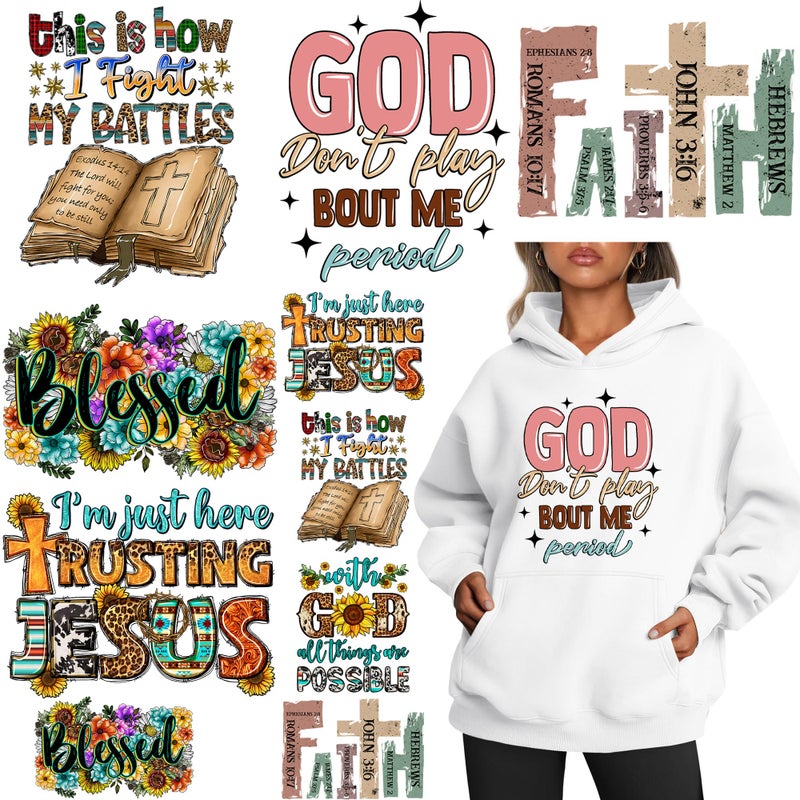 RURUIS 10 Sheets Jesus Iron On Decal Heat Transfers Patches for Clothing T-Shrits Jackets Faith Iron On Transfer Vinyl Sticker Design Washable Decoration Applique DIY Crafts - Image 1