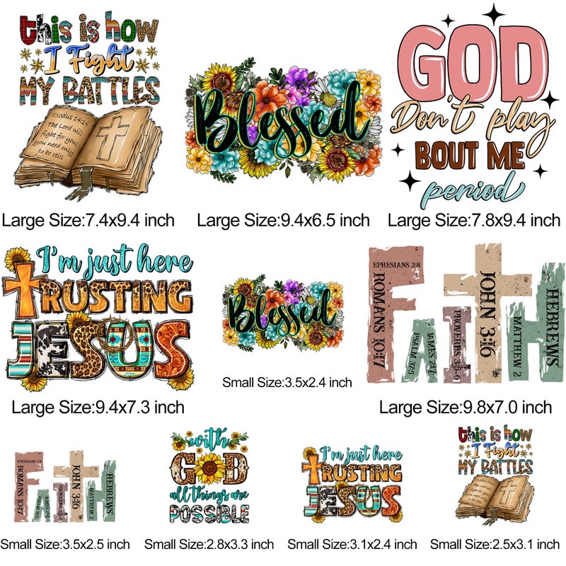RURUIS 10 Sheets Jesus Iron On Decal Heat Transfers Patches for Clothing T-Shrits Jackets Faith Iron On Transfer Vinyl Sticker Design Washable Decoration Applique DIY Crafts - Image 4