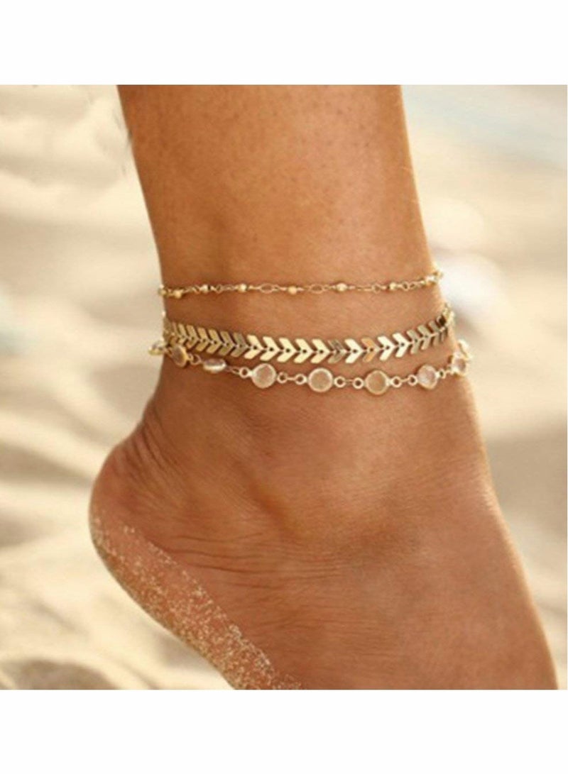 Suntown Three Layer Anklet Ankle Bracelet Foot Chain with Leaves Accessories Foot Jewelry - Image 5