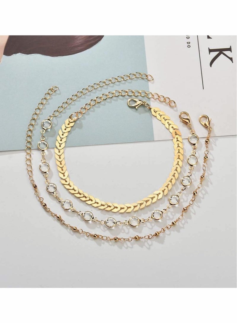 Suntown Three Layer Anklet Ankle Bracelet Foot Chain with Leaves Accessories Foot Jewelry - Image 4