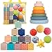Weilim Montessori Toys Soft Stacking Building Blocks Rings Balls Sets 3 in 1 Baby Toys Bundle for Babies Sensory for Toddlers Teething Bath for Infants Learning Education Toy - Image 2