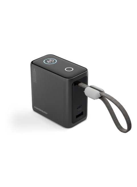 15000 mAh mini Power Bank with Smart Color Display & Built-in Type-C Cable / Laptop Charging / PD 45W & QC 22.5W Fast Charger mini PowerBank 15000mAh / For iPhone 17/16 Series, Samsung, Macbook - Black