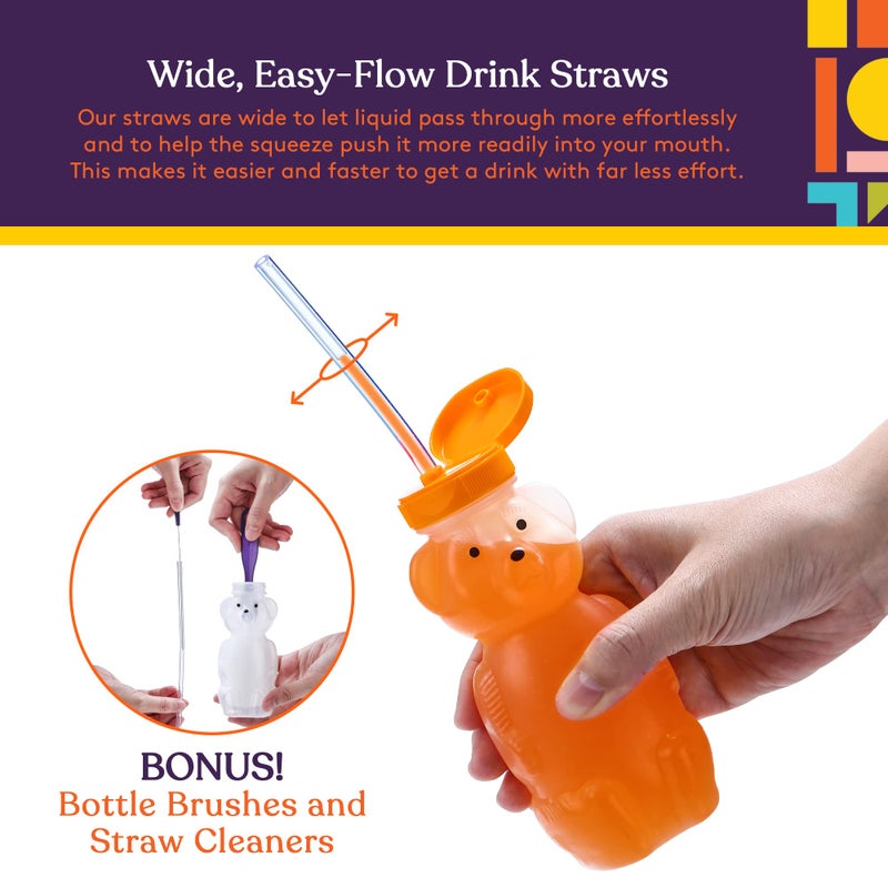 Special Supplies Honey Bear Straw Cup Long Straws, Squeezable Therapy and Special Needs Assistive Drink Container, Spill Proof and Leak Resistant Lid (Pack of 3 Bottles and 6 Straws) - Image 5
