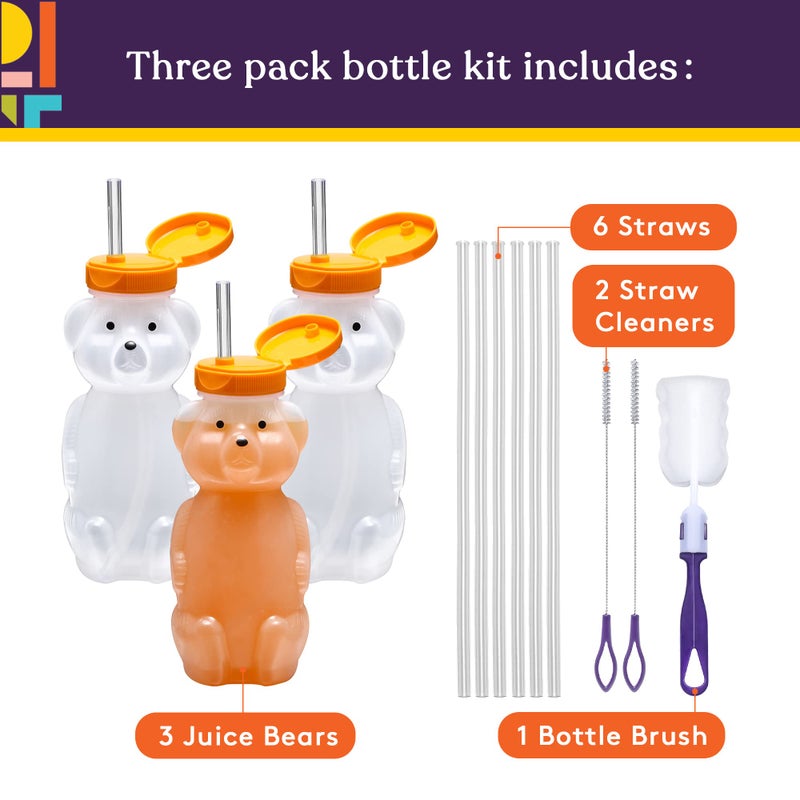 Special Supplies Honey Bear Straw Cup Long Straws, Squeezable Therapy and Special Needs Assistive Drink Container, Spill Proof and Leak Resistant Lid (Pack of 3 Bottles and 6 Straws) - Image 3