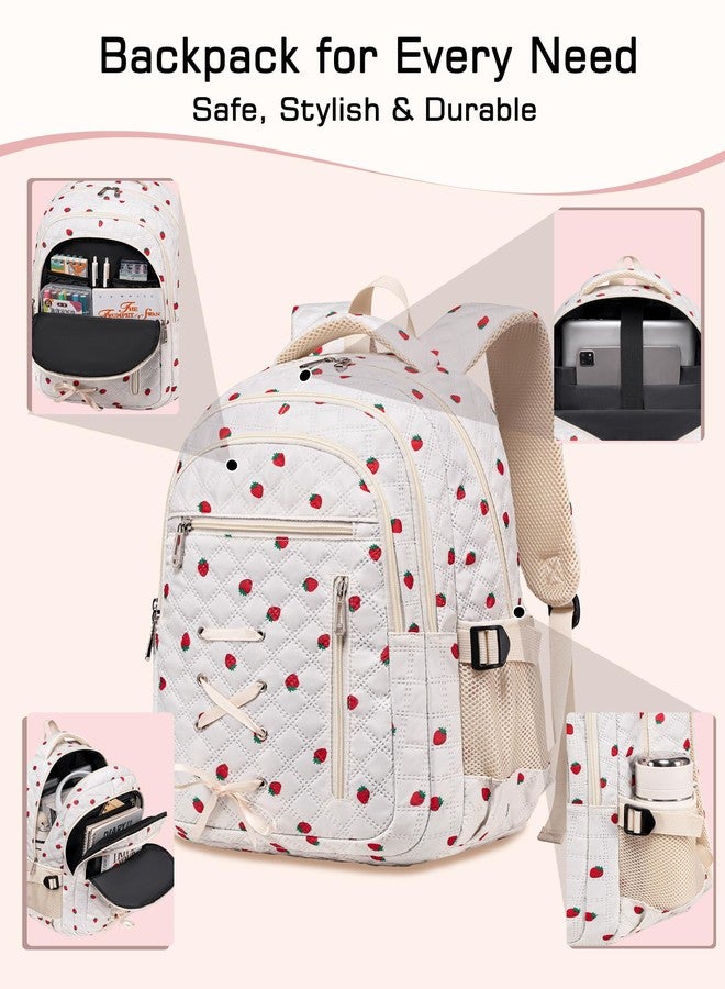 TuErCao Backpack with Lunch Box and Pencil Case for Girls Boys for Age 8-14 Bookbag for Kids Elementary Middle High School, Strawberry, Medium, Preppy, Cute - Image 3