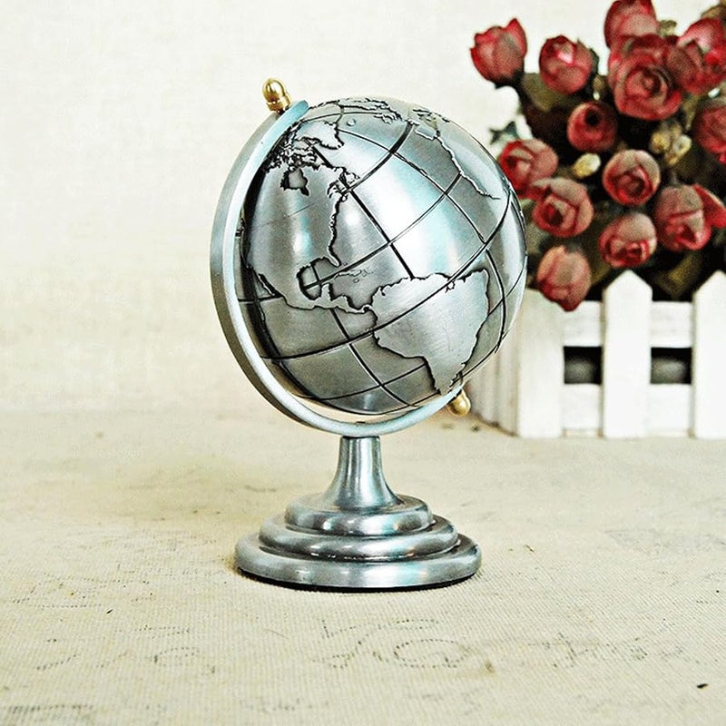 كرة العالم من سبيكة رمادية تدور 360 درجة، زينة تعليمية للمكتب المنزلي أو المكتبي - Image 5
