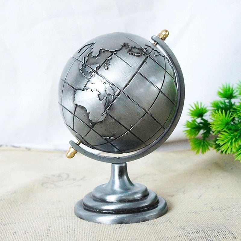كرة العالم من سبيكة رمادية تدور 360 درجة، زينة تعليمية للمكتب المنزلي أو المكتبي - Image 3