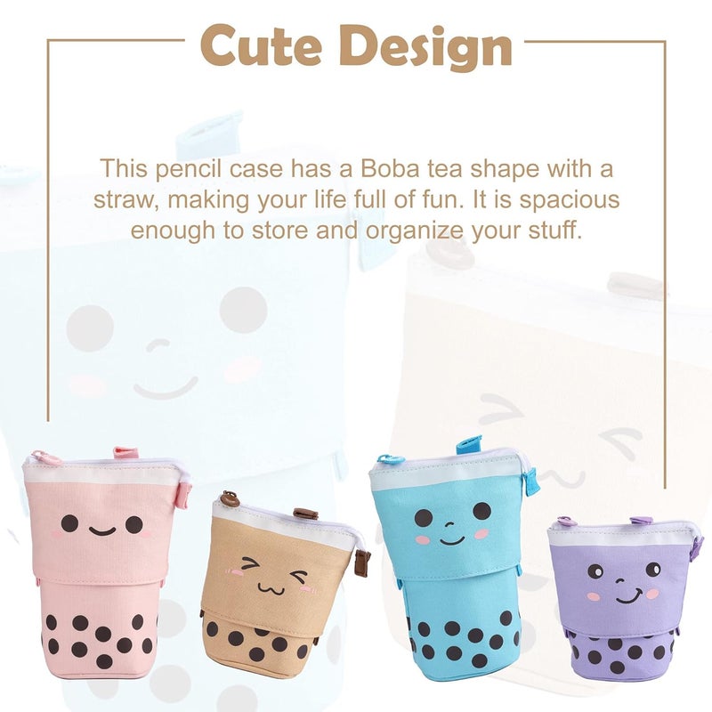 FINEMOE Polyester Standing Pencil Case Cute Pencil Pouch For Girls & Boys - Korean Boba Pop Up Stationery Makeup Cosmetic Organizer Box, Pen Pencil For Boys Kids Women School Students (Pink) - Image 4