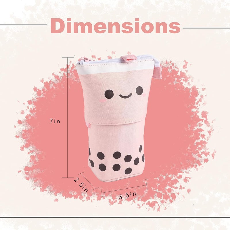 FINEMOE Polyester Standing Pencil Case Cute Pencil Pouch For Girls & Boys - Korean Boba Pop Up Stationery Makeup Cosmetic Organizer Box, Pen Pencil For Boys Kids Women School Students (Pink) - Image 5