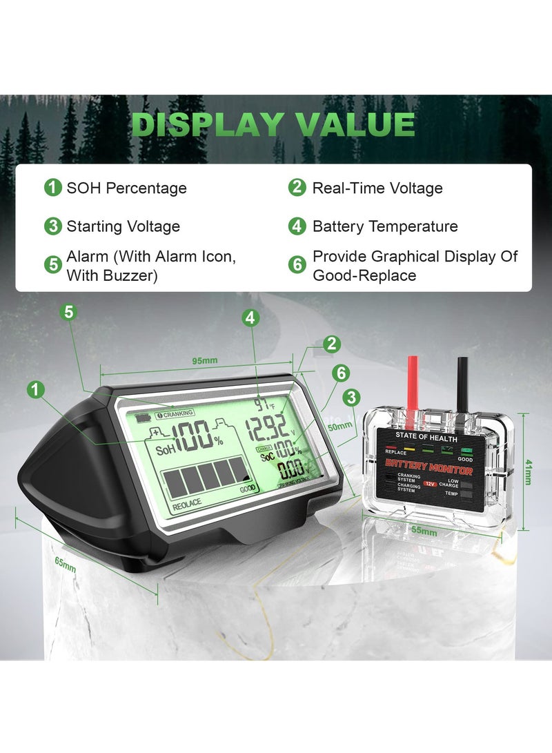 SYOSI 12V Car Battery Status Tester Battery Monitor 433mhz Wireless Radio Frequency Automotive Load Tester with Charging and Cranking Test and Alarm Function for Motorcycle Car RV Truck ATV SUV Marine Etc - Image 3