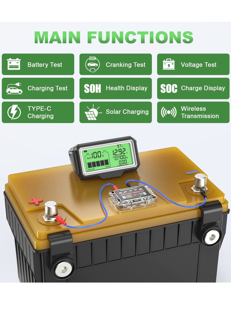 SYOSI 12V Car Battery Status Tester Battery Monitor 433mhz Wireless Radio Frequency Automotive Load Tester with Charging and Cranking Test and Alarm Function for Motorcycle Car RV Truck ATV SUV Marine Etc - Image 2