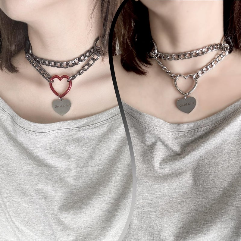 paloli Leather Slip Chain Choker â€“ Adjustable PU Vegan Collar With Heart Ring & Cuban Chain, Letter Heart Pendant Necklace for Women - Image 2