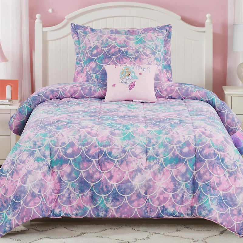 Wink Deer Full Size Comforter Set for Girls4 Pieces Mermaid Glow in The Dark Full Bedding Sets for Kids 1 Comforter 2 Shams and 1 Decor Pillow