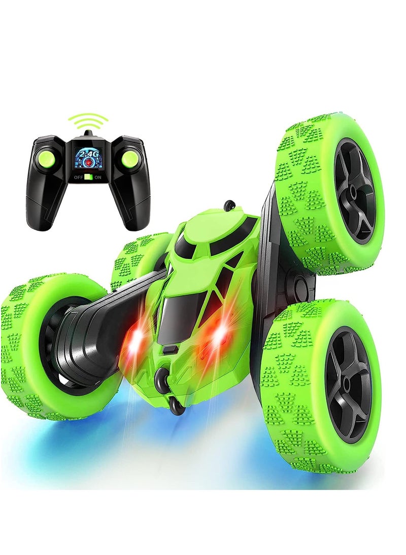 Remote Control Car Stunt RC Cars, 90 Min Playtime, 2.4Ghz Double Sided 360° Rotating RC Crawler with Headlights, 4WD Off Road Drift RC Race Car Toy for Boys and Girls Aged 3+ Green - Image 1