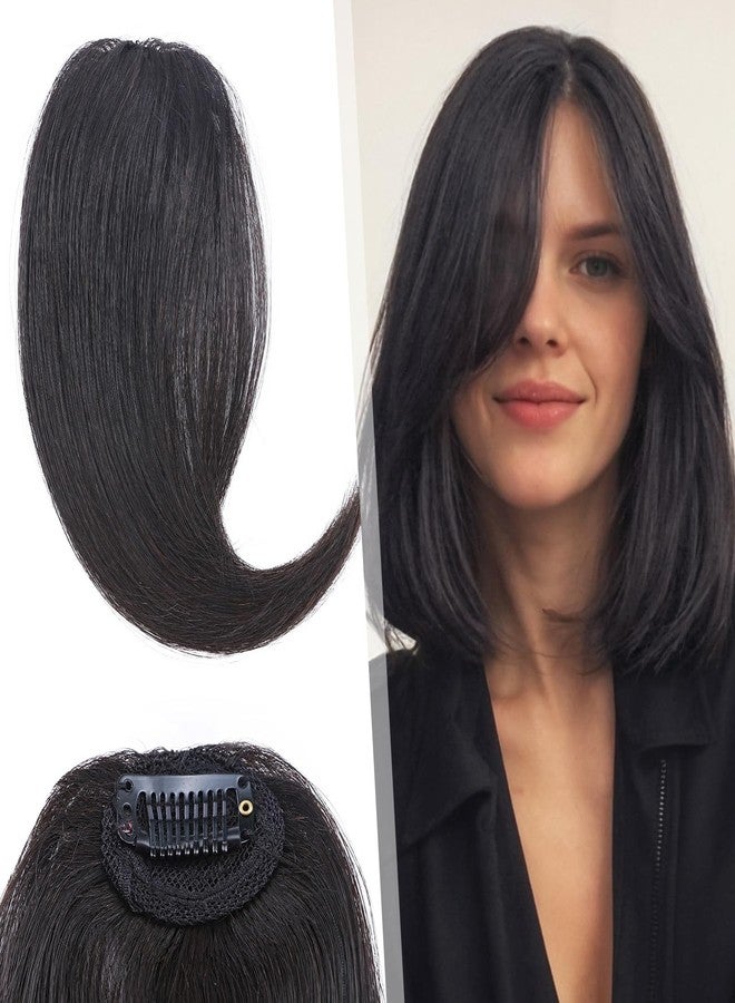 Sankrityayan Clip in Wave Side Bangs Extensions, 100% Human Hair 2 PCS Clip on Middle Part French Bangs Thin Sides Swept Fringe Hairpieces Ideal for Women (Natural Black, Pack of 1) - Image 1