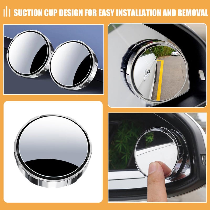 2Pcs Silver Round Car Blind Spot Mirrors Wide Angle HD Suction Mount for Trucks SUVs - Image 4