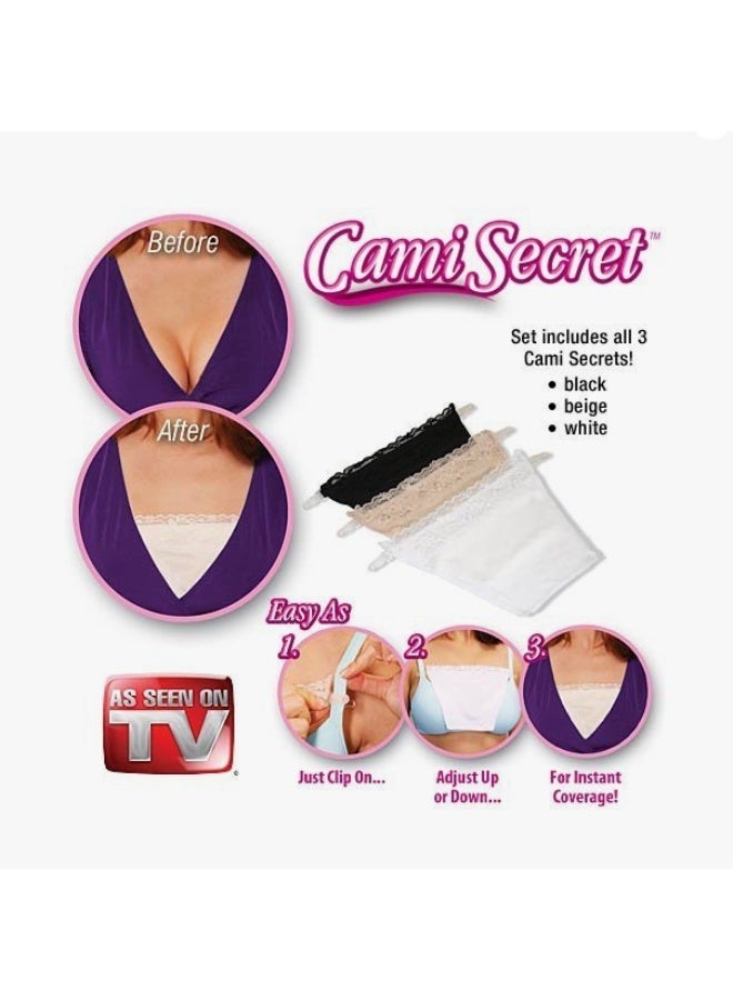 Set of 3 Clip-on Camisole, Black/Beige/White - Image 2