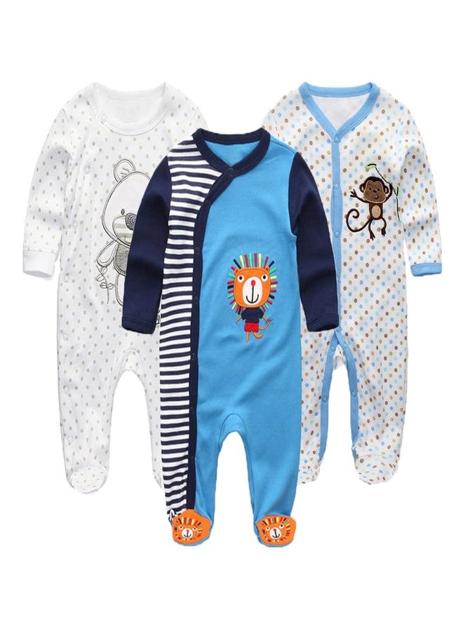 MAMIMAKA Baby Boys Girls Footies One-Piece Romper Long-Sleeve Jumsuit Cotton Newborn Clothes Set 3-Pack, 9-12 Months