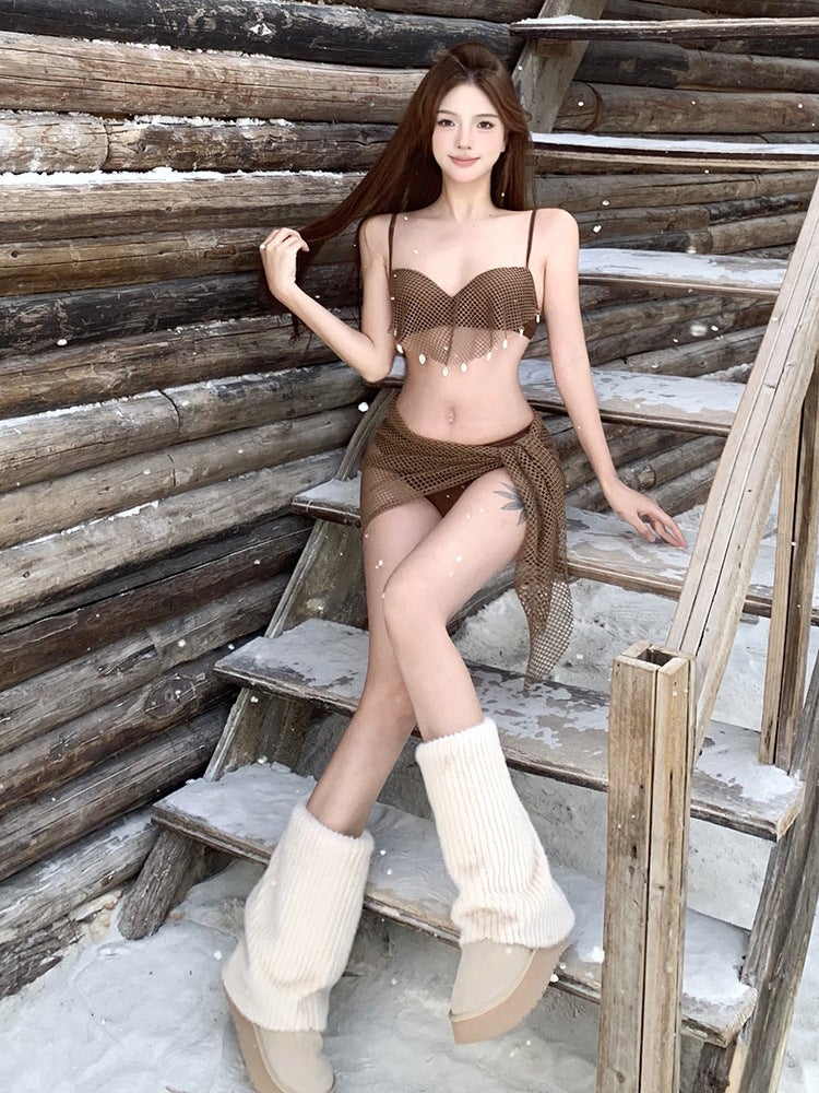 Korean Ins Fashion Seaside Beach Split Three-Piece Swimsuit Sweet Three-Point Spring Swimsuit - Image 3
