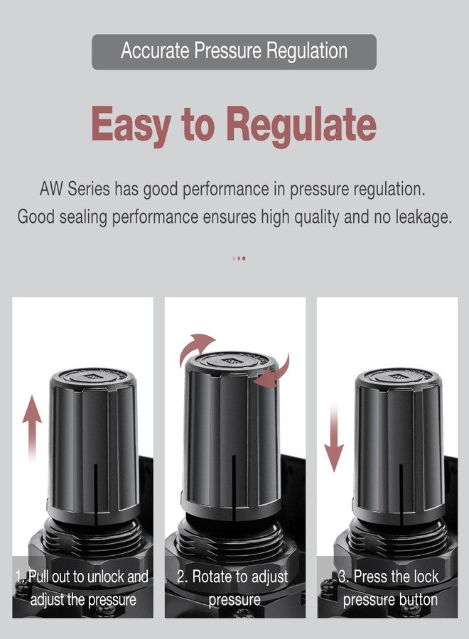 SNS Compressed Air Filter Regulator Piggyback Combo 1/4”NPT- Semi-auto Drain, Bracket, Gauge Poly Bowl AW2000-N02A - Image 2