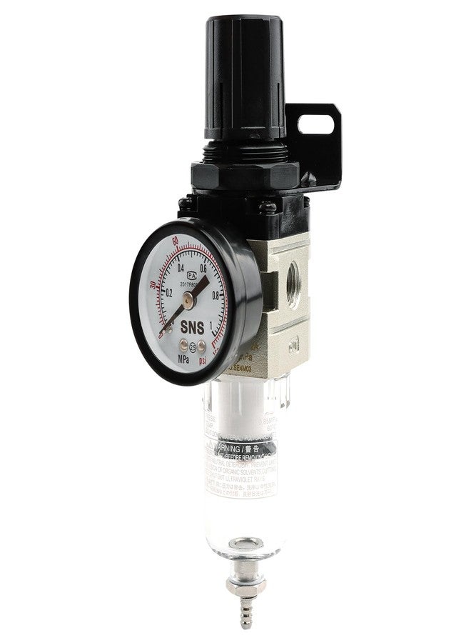 SNS Compressed Air Filter Regulator Piggyback Combo 1/4”NPT- Semi-auto Drain, Bracket, Gauge Poly Bowl AW2000-N02A - Image 1