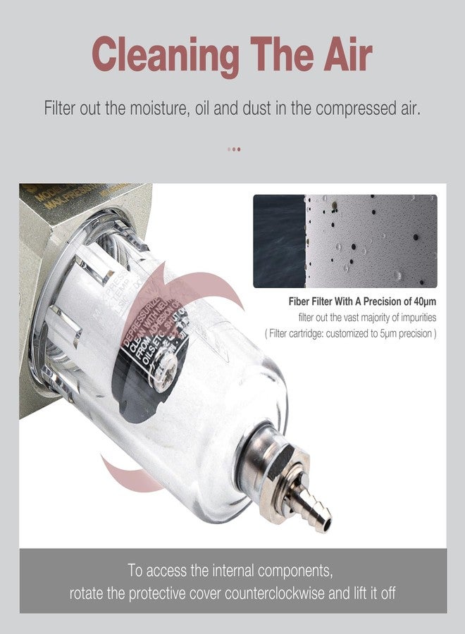 SNS Compressed Air Filter Regulator Piggyback Combo 1/4”NPT- Semi-auto Drain, Bracket, Gauge Poly Bowl AW2000-N02A - Image 4