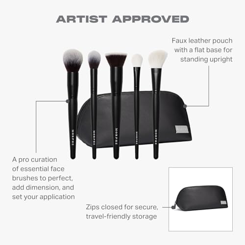 Morphe Face The Beat Makeup Brushes - 5 Piece Makeup Brush Set with Foundation, Blush, Contour & Blending Brushes - Made with Synthetic Bristles & Includes Makeup Brush Case (5 Count) - Image 3