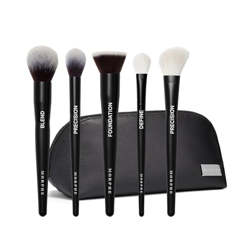 Morphe Face The Beat Makeup Brushes - 5 Piece Makeup Brush Set with Foundation, Blush, Contour & Blending Brushes - Made with Synthetic Bristles & Includes Makeup Brush Case (5 Count) - Image 1