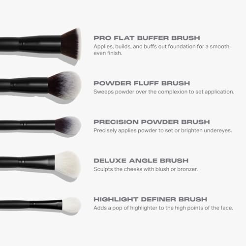 Morphe Face The Beat Makeup Brushes - 5 Piece Makeup Brush Set with Foundation, Blush, Contour & Blending Brushes - Made with Synthetic Bristles & Includes Makeup Brush Case (5 Count) - Image 4