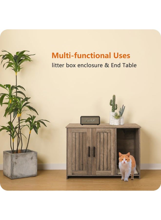 DWANTON Litter Box Enclosure, Cat Litter Box Furniture Hidden, with Scratching Mat, Wooden Cat Washroom Indoor, 31.5" L x 19.7" W x 21.7" H, Greige - Image 2
