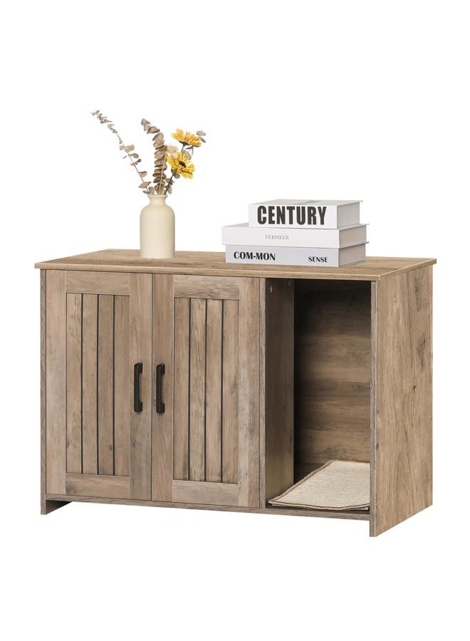 DWANTON Litter Box Enclosure, Cat Litter Box Furniture Hidden, with Scratching Mat, Wooden Cat Washroom Indoor, 31.5" L x 19.7" W x 21.7" H, Greige - Image 1