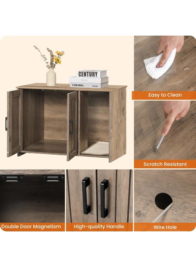 DWANTON Litter Box Enclosure, Cat Litter Box Furniture Hidden, with Scratching Mat, Wooden Cat Washroom Indoor, 31.5" L x 19.7" W x 21.7" H, Greige - Image 4