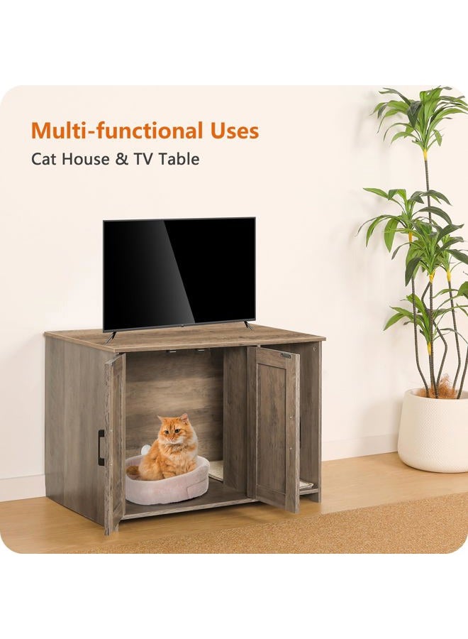 DWANTON Litter Box Enclosure, Cat Litter Box Furniture Hidden, with Scratching Mat, Wooden Cat Washroom Indoor, 31.5" L x 19.7" W x 21.7" H, Greige - Image 3