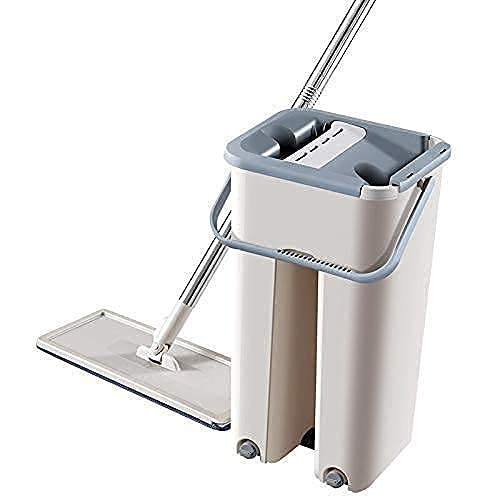 DITCAFOS Collection Mop with Bucket HandsFree Microfiber Flat Spin Mop System 280 Flexible Head Mop with 2 Microfiber Pads Stainless Steel Handle - Image 1