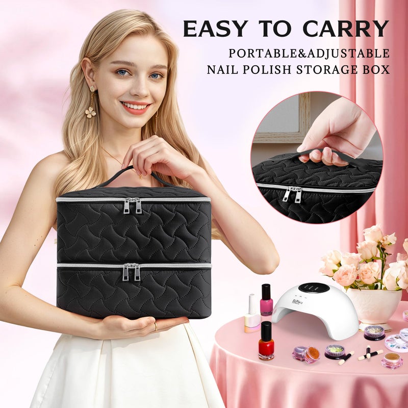 DreamGenius Nail Polish Organizer Case Holds 42 Bottles, Portable Double-Layer Nail Polish Storage Bag with Adjustable Dividers for Manicure Tools, Black - Image 5