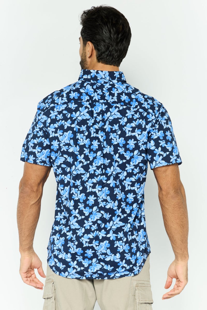 GAP Men Standard Fit Floral Print Short Sleeves Casual Shirt, Navy Combo - Image 2