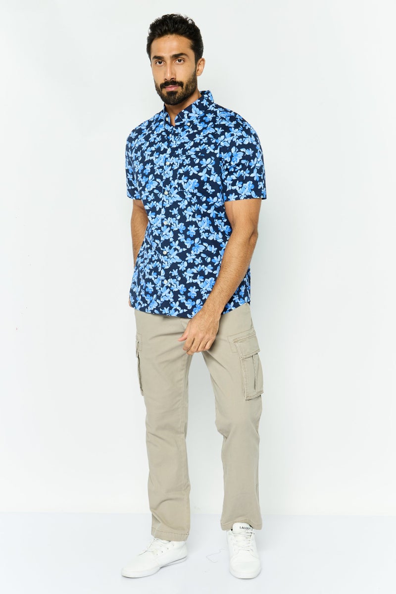 GAP Men Standard Fit Floral Print Short Sleeves Casual Shirt, Navy Combo - Image 4