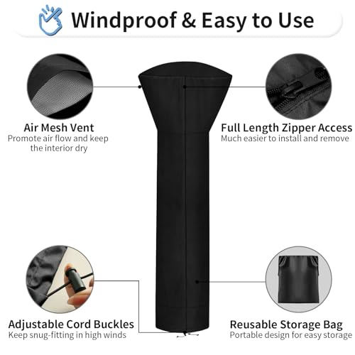 OutdoorLines أغطية سخان الفناء الخارجي المقاومة للماء من OutdoorLines مع سحاب وحقيبة تخزين، مقاومة للغبار والأشعة فوق البنفسجية والرياح، مقاومة للبروبان للاستخدام الشاق لسخان الوقوف، 1 عبوة - 89Hx33Dx19B بوصة باللون الأسود - Image 5