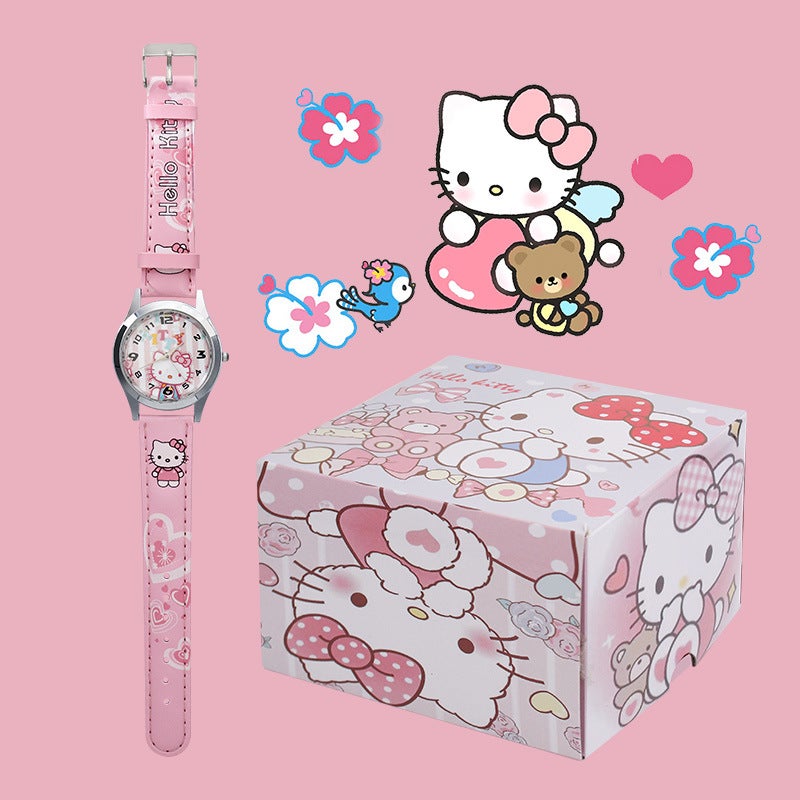 New Kids Cartoon Quartz Watch Strap Kt cat gift box 