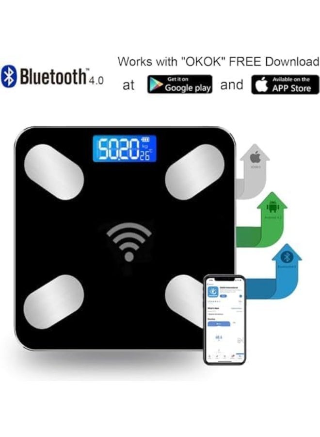 OMAKSS Multi-Functional Body Fat Scales Home Use Intelligent BT Electronic Weight Scale Black 26 x 26 x 2cm - Image 1