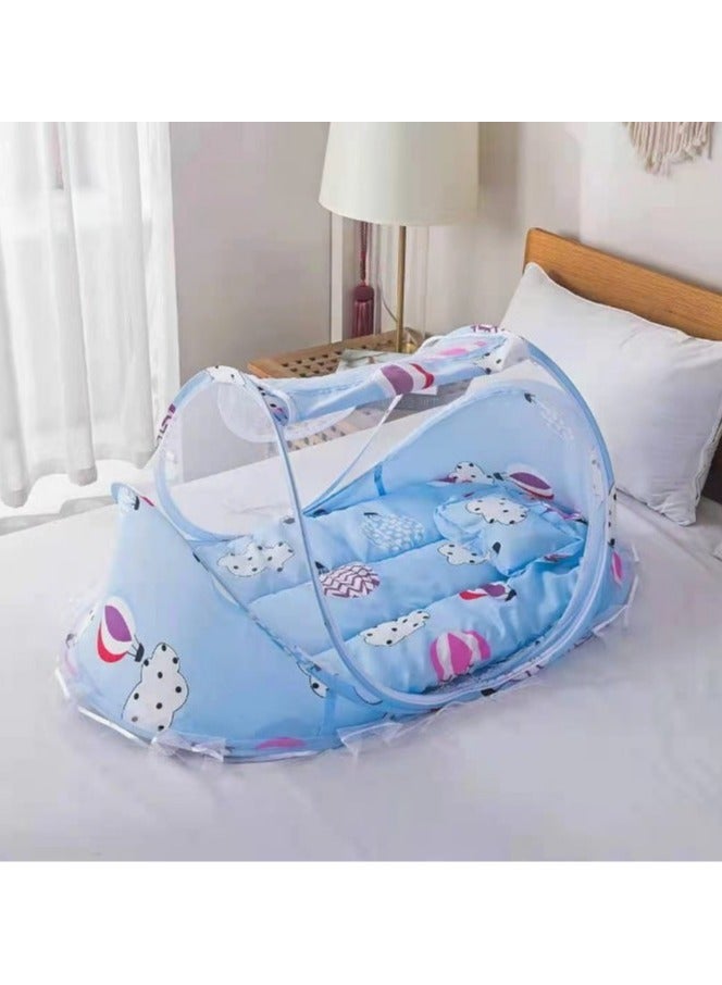 ORiTi شبكة ناموسية قابلة للطي مع وسادة نوم، وسادة، شبكة سرير ناموسية، مجموعة من ثلاث قطع، موسيقى، شبكة ناموسية للأطفال من 0-3 سنوات - أزرق - Image 1