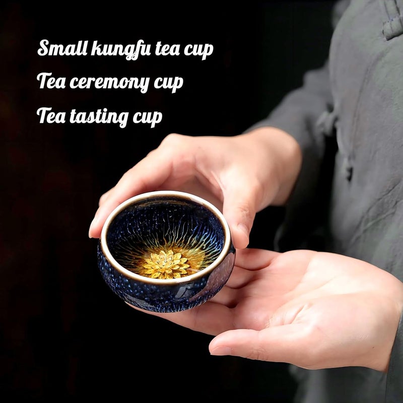 CmengAo Beautiful Jianzhan Tea Cup Blue Starry Sky Glaze Tenmoku Tea Cup with 3d Silver Lotus 3 oz Chinese Style Ceramic Small Teacup  - Image 5