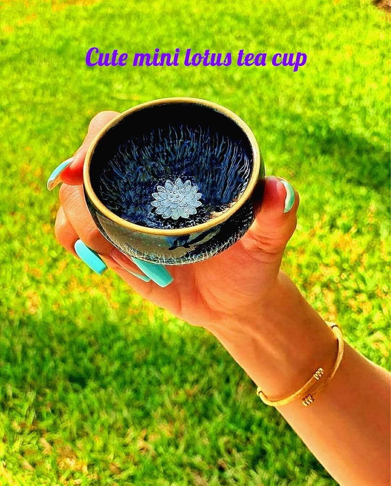 CmengAo Beautiful Jianzhan Tea Cup Blue Starry Sky Glaze Tenmoku Tea Cup with 3d Silver Lotus 3 oz Chinese Style Ceramic Small Teacup  - Image 3