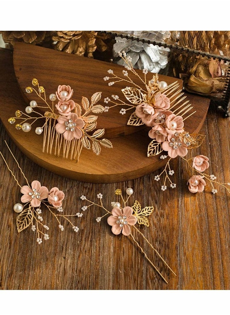 Excefore Wedding Hair Comb, 4 Pcs Bridal Wedding Handmade Floral Hair Comb Set  - Image 5