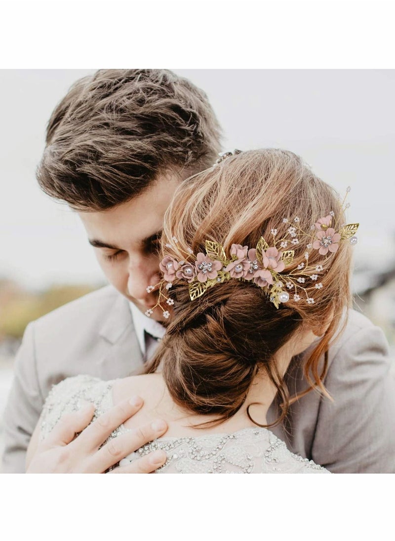 Excefore Wedding Hair Comb, 4 Pcs Bridal Wedding Handmade Floral Hair Comb Set  - Image 4