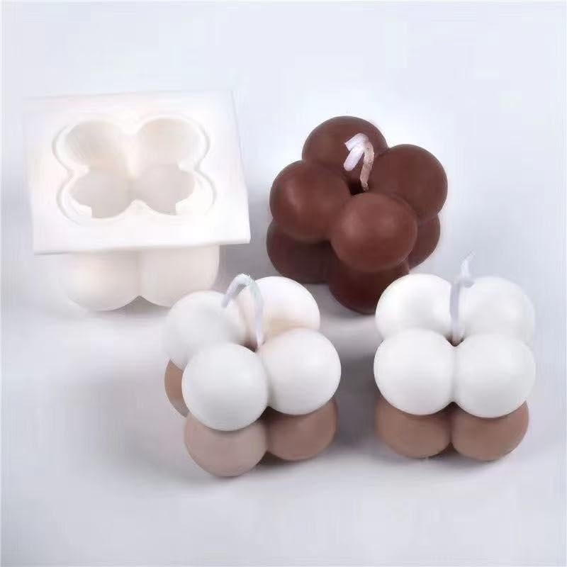 Ayuanb 8 pcs Silicone Candle Making Molds Set, 3D Silicone Mold, Pumpkin Christmas Tree Pine Cone Yarn Ball Bubble Cube Soap Baking Desser Soy Wax Candle Mold, DIY Scented Candle (with 100pcs Wax Core) - Image 4