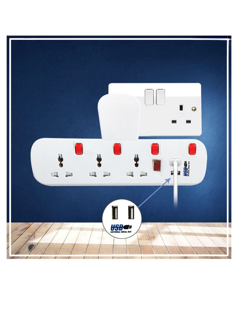 تمديد مقبس الحائط متعدد الوسائط 3 طرق 2 USB تمديد التوصيل مع مفاتيح فردية 13Amp تصاعد المحمي تمديد الرصاص دون كابل - Image 2